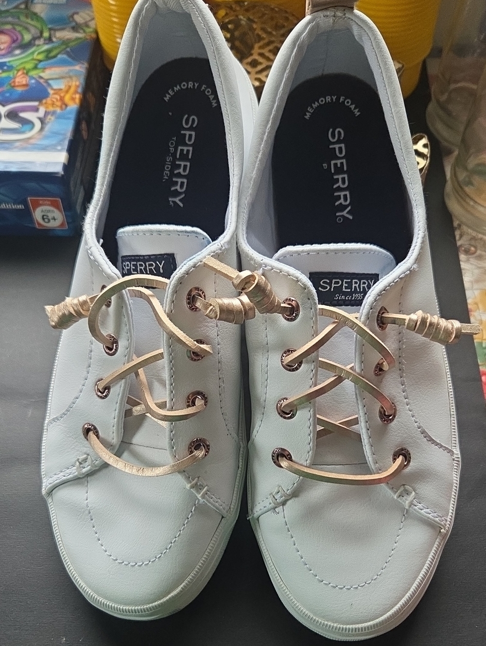 Sperry White Leather Boat Shoe with Gold Accents